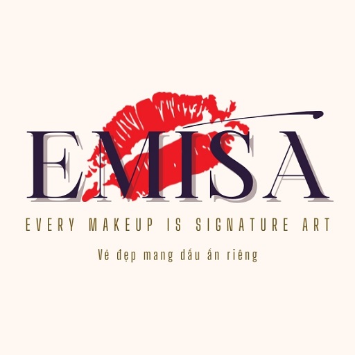 Logo EMISA với dấu son môi đỏ mang thông điệp mỗi kiểu makeup là một tác phẩm nghệ thuật mang dấu ấn riêng